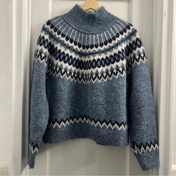 GAP Fair Isle Mockneck Blue Patterned Women's Sweater, Alpaca Wool blend, M - Picture 3 of 6